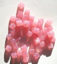50 8mm Diagonal Hole Milky Pink Cube Beads